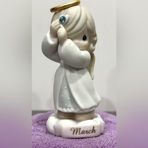 Precious Moments March Aquamarine Gemstone Angel Figurine Limited Edition